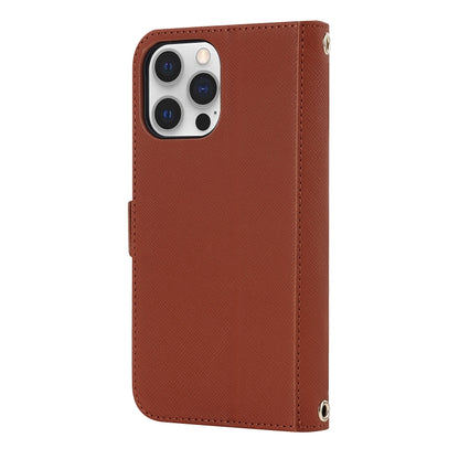 For iPhone 12 / 12 Pro Cross Texture Lanyard Leather Phone Case(Brown) - iPhone 12 / 12 Pro Cases by buy2fix | Online Shopping UK | buy2fix
