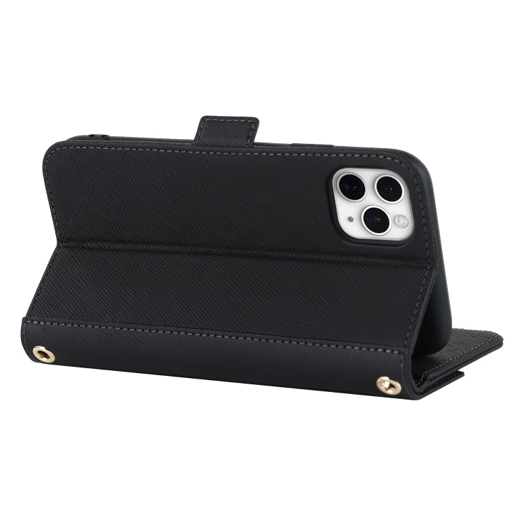 For iPhone 11 Pro Max Cross Texture Lanyard Leather Phone Case(Black) - iPhone 11 Pro Max Cases by buy2fix | Online Shopping UK | buy2fix