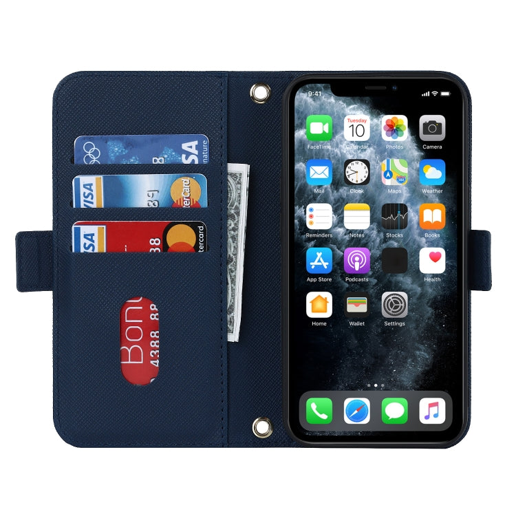 For iPhone 11 Pro Max Cross Texture Lanyard Leather Phone Case(Blue) - iPhone 11 Pro Max Cases by buy2fix | Online Shopping UK | buy2fix