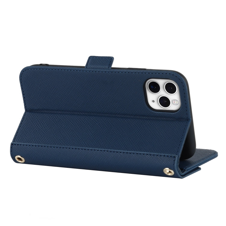 For iPhone 11 Pro Max Cross Texture Lanyard Leather Phone Case(Blue) - iPhone 11 Pro Max Cases by buy2fix | Online Shopping UK | buy2fix