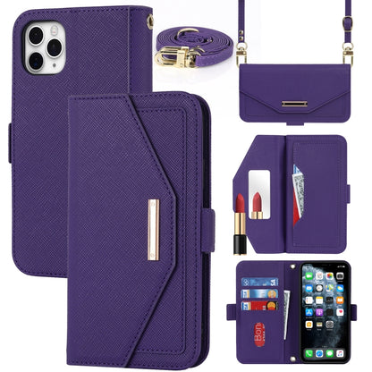 For iPhone 11 Pro Max Cross Texture Lanyard Leather Phone Case(Purple) - iPhone 11 Pro Max Cases by buy2fix | Online Shopping UK | buy2fix