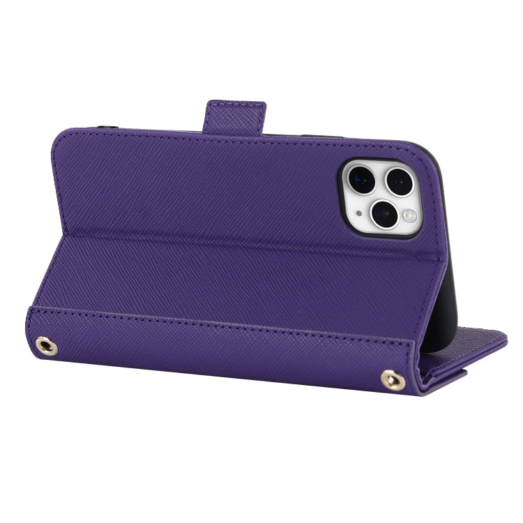 For iPhone 11 Pro Max Cross Texture Lanyard Leather Phone Case(Purple) - iPhone 11 Pro Max Cases by buy2fix | Online Shopping UK | buy2fix