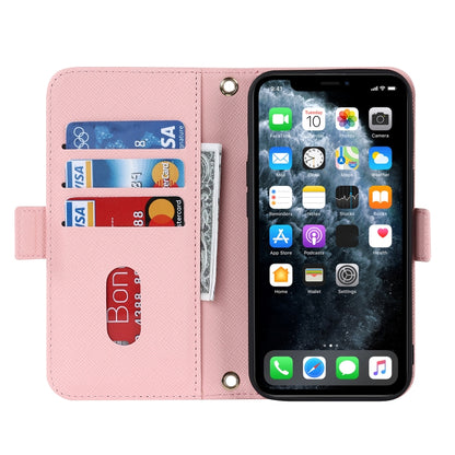 For iPhone 11 Pro Max Cross Texture Lanyard Leather Phone Case(Pink) - iPhone 11 Pro Max Cases by buy2fix | Online Shopping UK | buy2fix