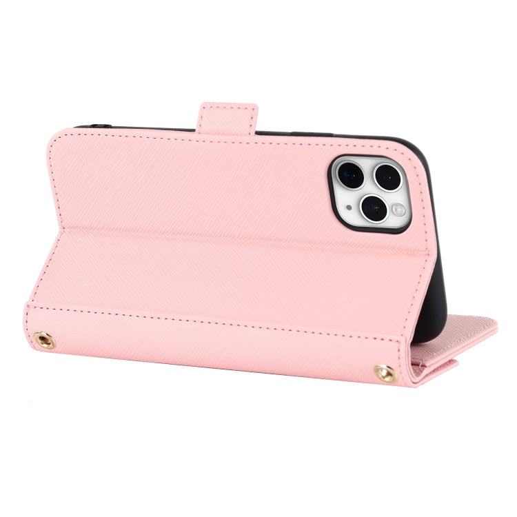 For iPhone 11 Pro Max Cross Texture Lanyard Leather Phone Case(Pink) - iPhone 11 Pro Max Cases by buy2fix | Online Shopping UK | buy2fix