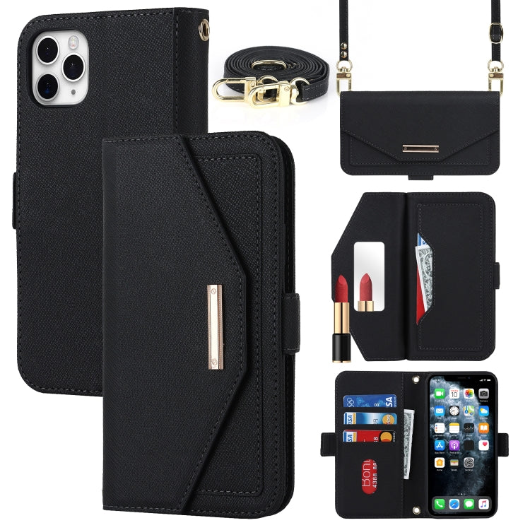 For iPhone 11 Pro Cross Texture Lanyard Leather Phone Case(Black) - iPhone 11 Pro Cases by buy2fix | Online Shopping UK | buy2fix