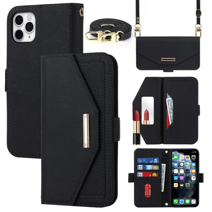 For iPhone 11 Pro Cross Texture Lanyard Leather Phone Case(Black) - iPhone 11 Pro Cases by buy2fix | Online Shopping UK | buy2fix