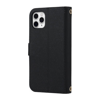 For iPhone 11 Pro Cross Texture Lanyard Leather Phone Case(Black) - iPhone 11 Pro Cases by buy2fix | Online Shopping UK | buy2fix