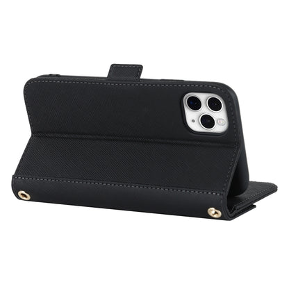 For iPhone 11 Pro Cross Texture Lanyard Leather Phone Case(Black) - iPhone 11 Pro Cases by buy2fix | Online Shopping UK | buy2fix
