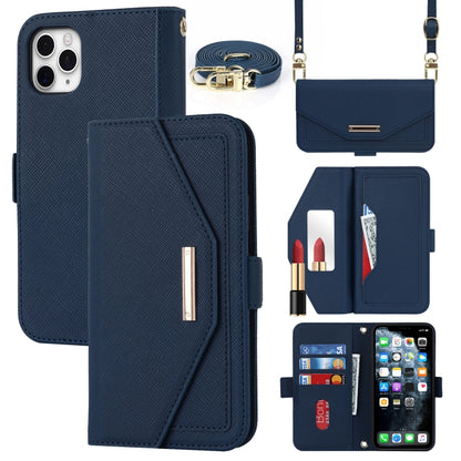 For iPhone 11 Pro Cross Texture Lanyard Leather Phone Case(Blue) - iPhone 11 Pro Cases by buy2fix | Online Shopping UK | buy2fix