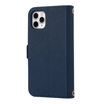For iPhone 11 Pro Cross Texture Lanyard Leather Phone Case(Blue) - iPhone 11 Pro Cases by buy2fix | Online Shopping UK | buy2fix