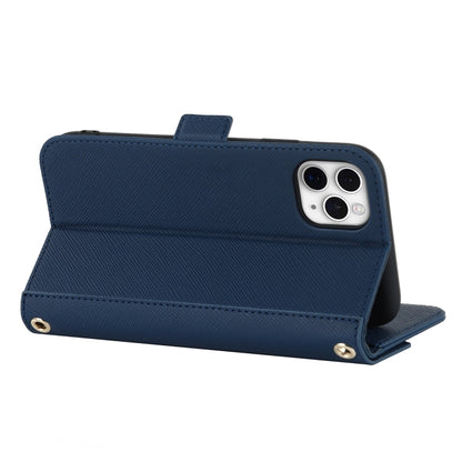 For iPhone 11 Pro Cross Texture Lanyard Leather Phone Case(Blue) - iPhone 11 Pro Cases by buy2fix | Online Shopping UK | buy2fix