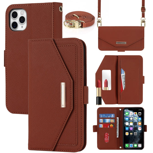 For iPhone 11 Pro Cross Texture Lanyard Leather Phone Case(Brown) - iPhone 11 Pro Cases by buy2fix | Online Shopping UK | buy2fix
