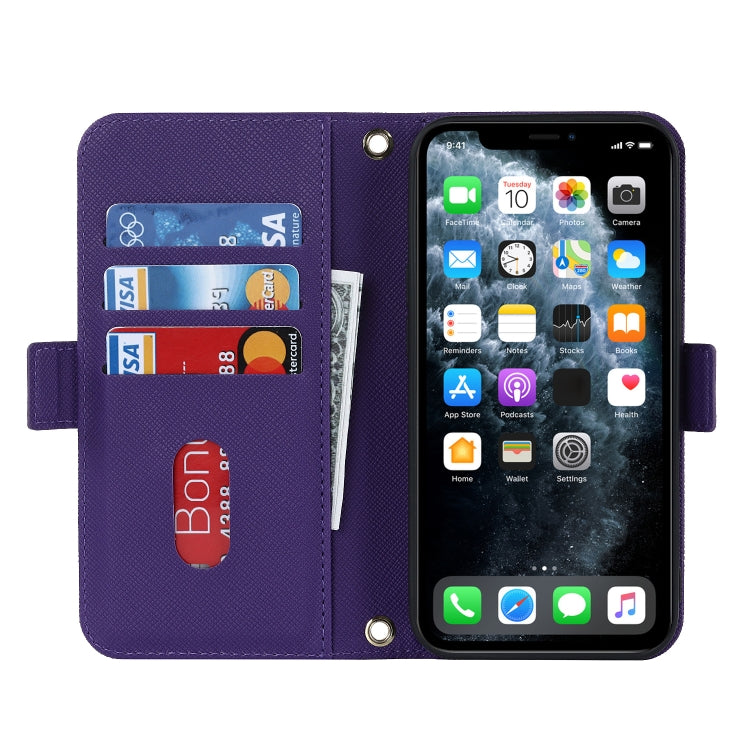 For iPhone 11 Pro Cross Texture Lanyard Leather Phone Case(Purple) - iPhone 11 Pro Cases by buy2fix | Online Shopping UK | buy2fix