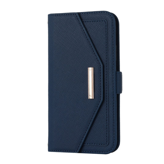 For iPhone 11 Cross Texture Lanyard Leather Phone Case(Blue) - iPhone 11 Cases by buy2fix | Online Shopping UK | buy2fix