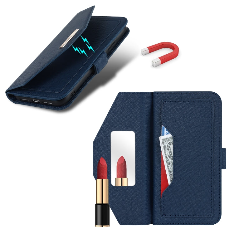 For iPhone 11 Cross Texture Lanyard Leather Phone Case(Blue) - iPhone 11 Cases by buy2fix | Online Shopping UK | buy2fix