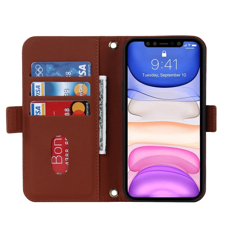 For iPhone 11 Cross Texture Lanyard Leather Phone Case(Brown) - iPhone 11 Cases by buy2fix | Online Shopping UK | buy2fix