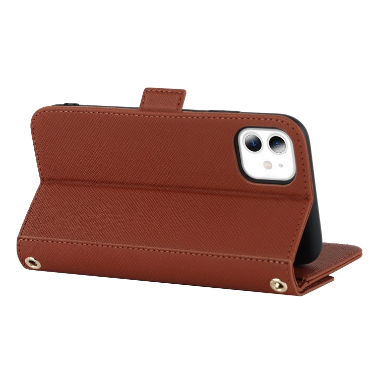 For iPhone 11 Cross Texture Lanyard Leather Phone Case(Brown) - iPhone 11 Cases by buy2fix | Online Shopping UK | buy2fix