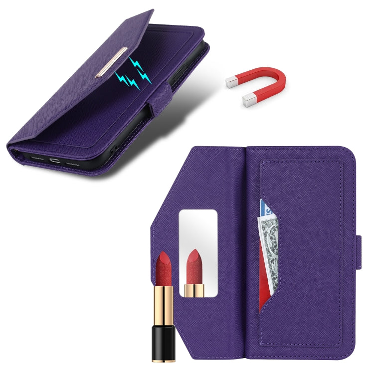 For iPhone 11 Cross Texture Lanyard Leather Phone Case(Purple) - iPhone 11 Cases by buy2fix | Online Shopping UK | buy2fix