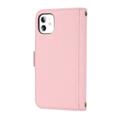 For iPhone 11 Cross Texture Lanyard Leather Phone Case(Pink) - iPhone 11 Cases by buy2fix | Online Shopping UK | buy2fix