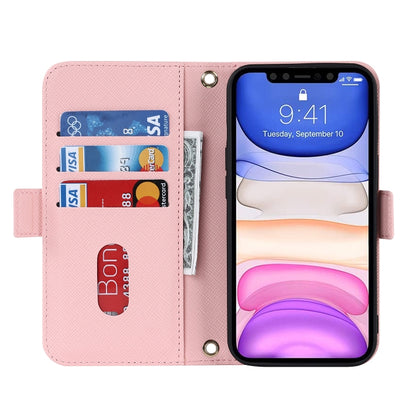 For iPhone 11 Cross Texture Lanyard Leather Phone Case(Pink) - iPhone 11 Cases by buy2fix | Online Shopping UK | buy2fix