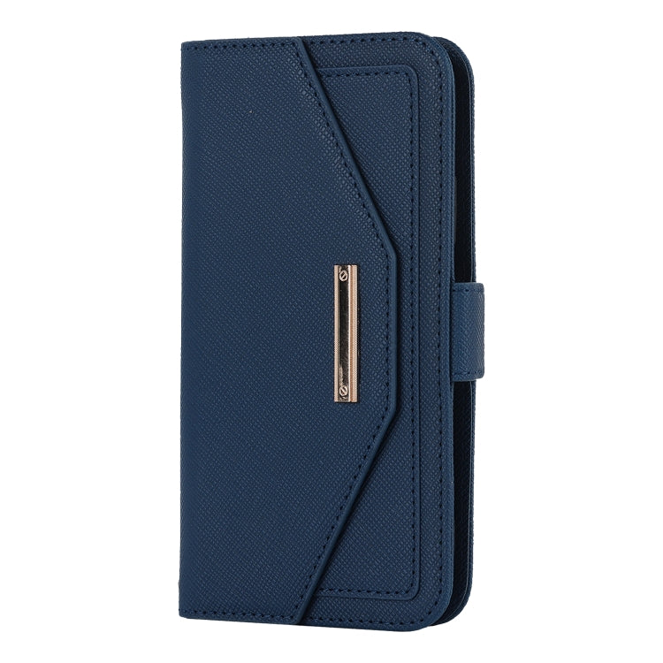 For iPhone XR Cross Texture Lanyard Leather Phone Case(Blue) - More iPhone Cases by buy2fix | Online Shopping UK | buy2fix