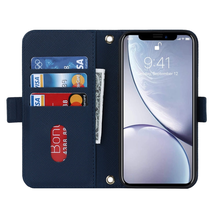 For iPhone XR Cross Texture Lanyard Leather Phone Case(Blue) - More iPhone Cases by buy2fix | Online Shopping UK | buy2fix