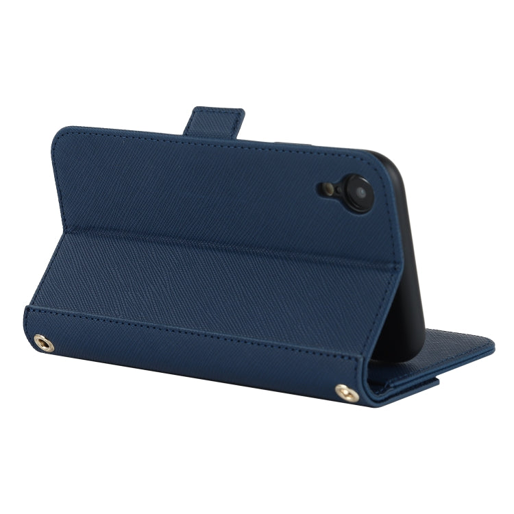 For iPhone XR Cross Texture Lanyard Leather Phone Case(Blue) - More iPhone Cases by buy2fix | Online Shopping UK | buy2fix