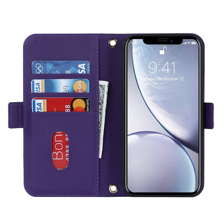 For iPhone XR Cross Texture Lanyard Leather Phone Case(Purple) - More iPhone Cases by buy2fix | Online Shopping UK | buy2fix