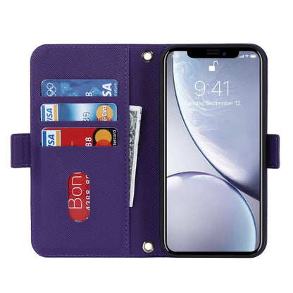 For iPhone XR Cross Texture Lanyard Leather Phone Case(Purple) - More iPhone Cases by buy2fix | Online Shopping UK | buy2fix