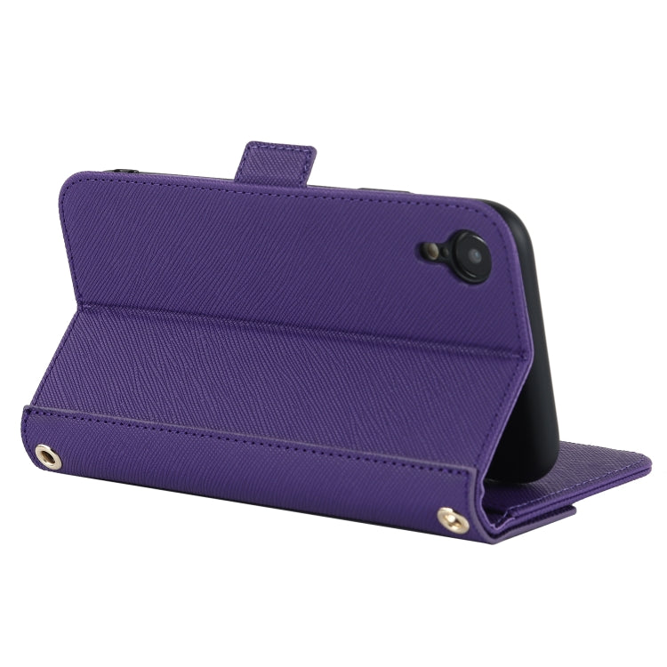 For iPhone XR Cross Texture Lanyard Leather Phone Case(Purple) - More iPhone Cases by buy2fix | Online Shopping UK | buy2fix