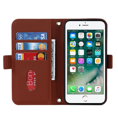 For iPhone 8 Plus / 7 Plus Cross Texture Lanyard Leather Phone Case(Brown) - More iPhone Cases by buy2fix | Online Shopping UK | buy2fix