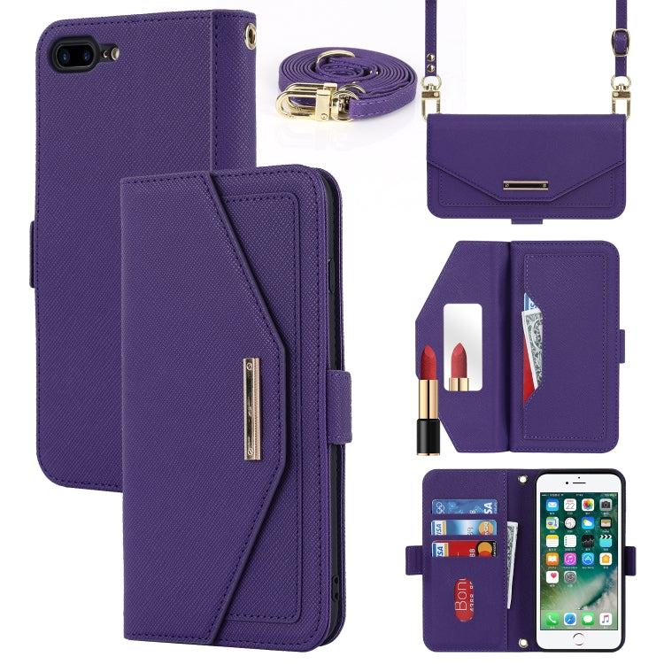For iPhone 8 Plus / 7 Plus Cross Texture Lanyard Leather Phone Case(Purple) - More iPhone Cases by buy2fix | Online Shopping UK | buy2fix