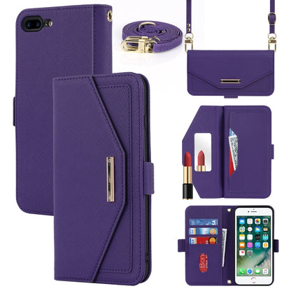 For iPhone 8 Plus / 7 Plus Cross Texture Lanyard Leather Phone Case(Purple) - More iPhone Cases by buy2fix | Online Shopping UK | buy2fix