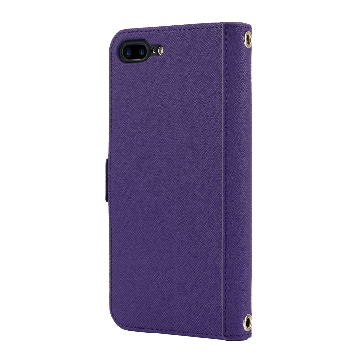 For iPhone 8 Plus / 7 Plus Cross Texture Lanyard Leather Phone Case(Purple) - More iPhone Cases by buy2fix | Online Shopping UK | buy2fix