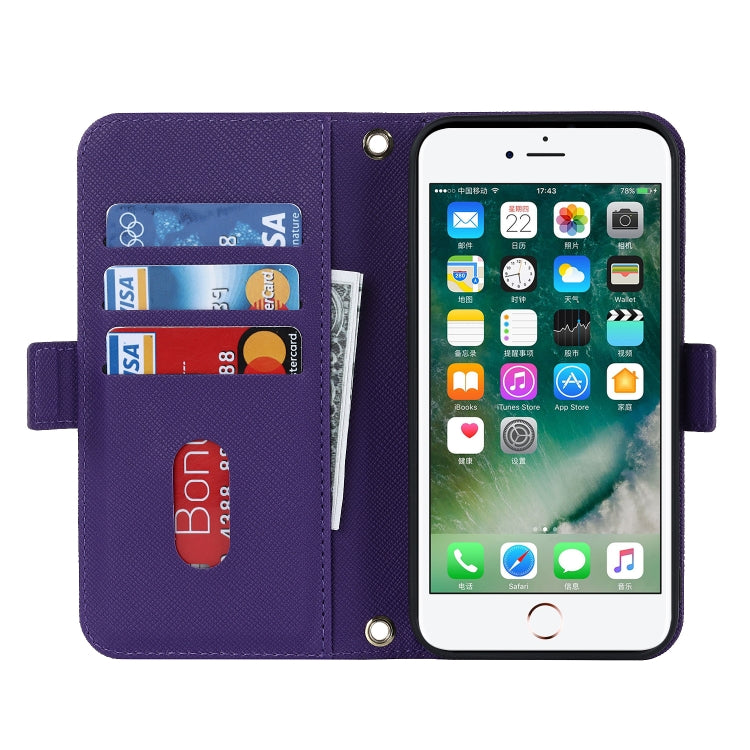 For iPhone 8 Plus / 7 Plus Cross Texture Lanyard Leather Phone Case(Purple) - More iPhone Cases by buy2fix | Online Shopping UK | buy2fix