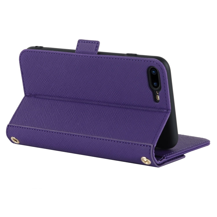 For iPhone 8 Plus / 7 Plus Cross Texture Lanyard Leather Phone Case(Purple) - More iPhone Cases by buy2fix | Online Shopping UK | buy2fix