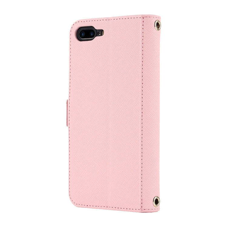 For iPhone 8 Plus / 7 Plus Cross Texture Lanyard Leather Phone Case(Pink) - More iPhone Cases by buy2fix | Online Shopping UK | buy2fix