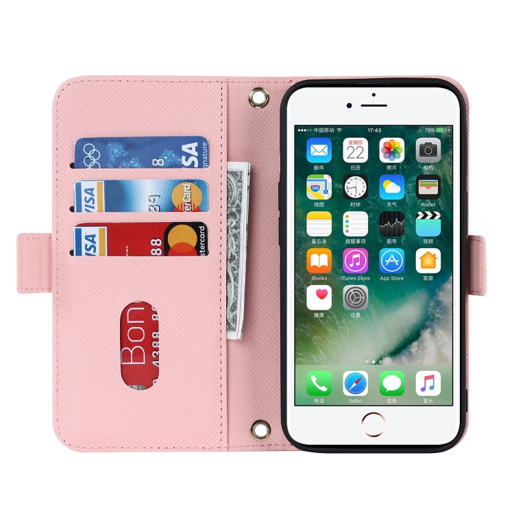 For iPhone 8 Plus / 7 Plus Cross Texture Lanyard Leather Phone Case(Pink) - More iPhone Cases by buy2fix | Online Shopping UK | buy2fix