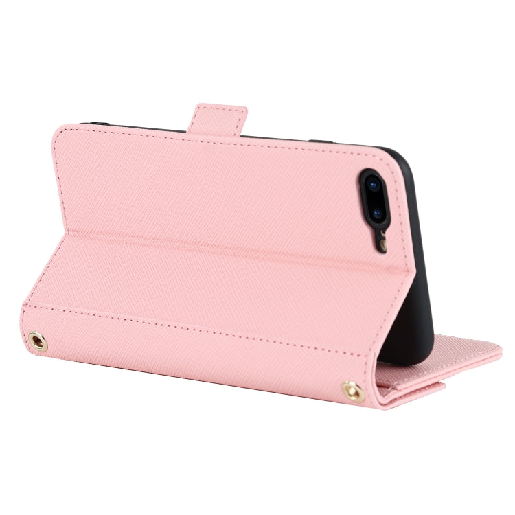 For iPhone 8 Plus / 7 Plus Cross Texture Lanyard Leather Phone Case(Pink) - More iPhone Cases by buy2fix | Online Shopping UK | buy2fix