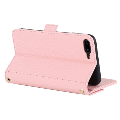For iPhone 8 Plus / 7 Plus Cross Texture Lanyard Leather Phone Case(Pink) - More iPhone Cases by buy2fix | Online Shopping UK | buy2fix