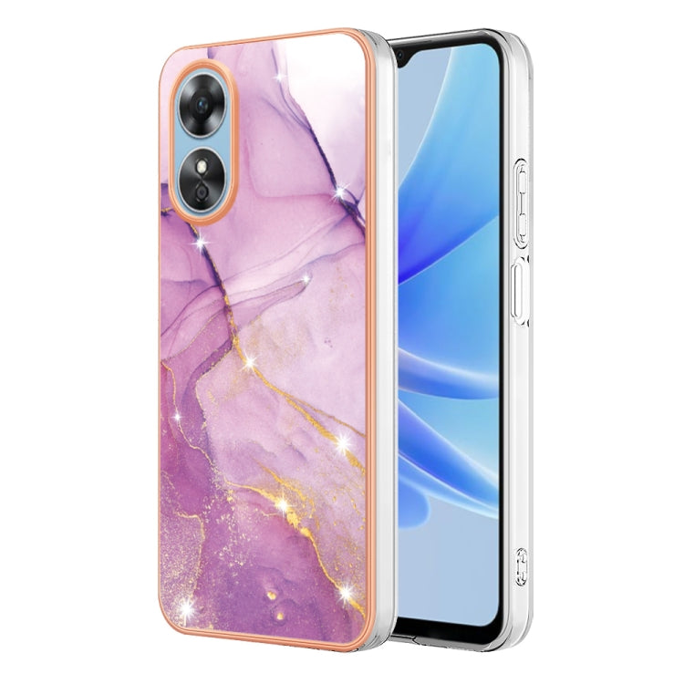 For OPPO A17 Electroplating Marble Dual-side IMD Phone Case(Purple 001) by buy2fix