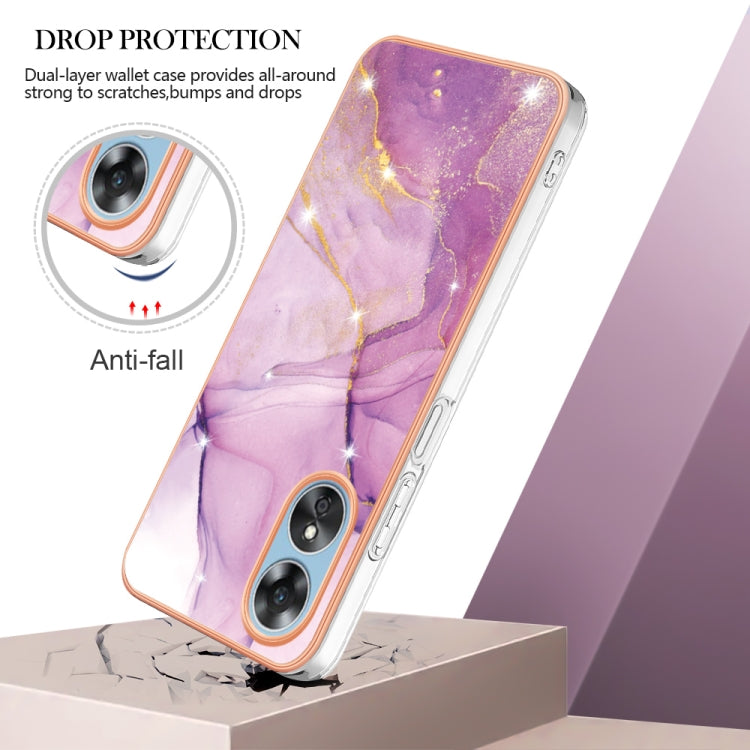 For OPPO A17 Electroplating Marble Dual-side IMD Phone Case(Purple 001) by buy2fix