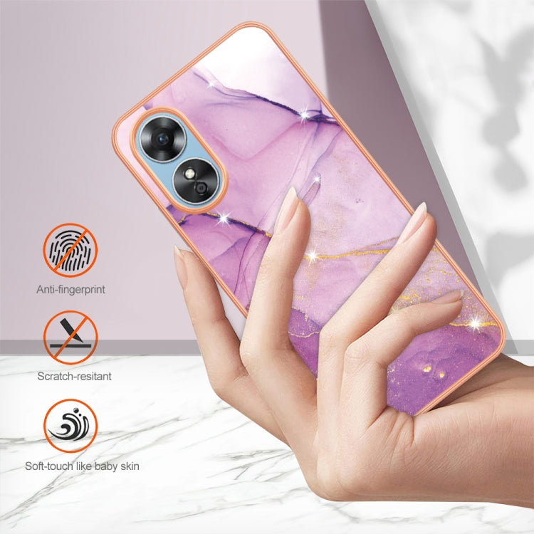 For OPPO A17 Electroplating Marble Dual-side IMD Phone Case(Purple 001) by buy2fix