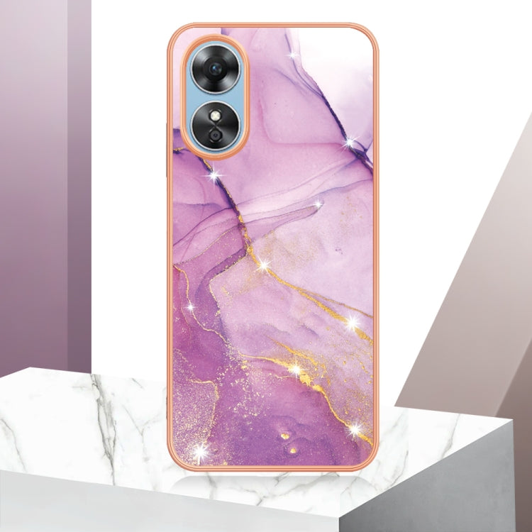 For OPPO A17 Electroplating Marble Dual-side IMD Phone Case(Purple 001) by buy2fix