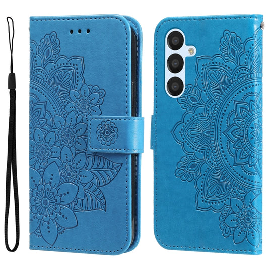For Samsung Galaxy A34 5G 7-petal Flowers Embossing Leather Phone Case(Blue)