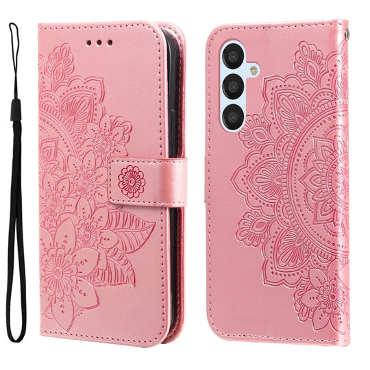 For Samsung Galaxy A34 5G 7-petal Flowers Embossing Leather Phone Case(Rose Gold)