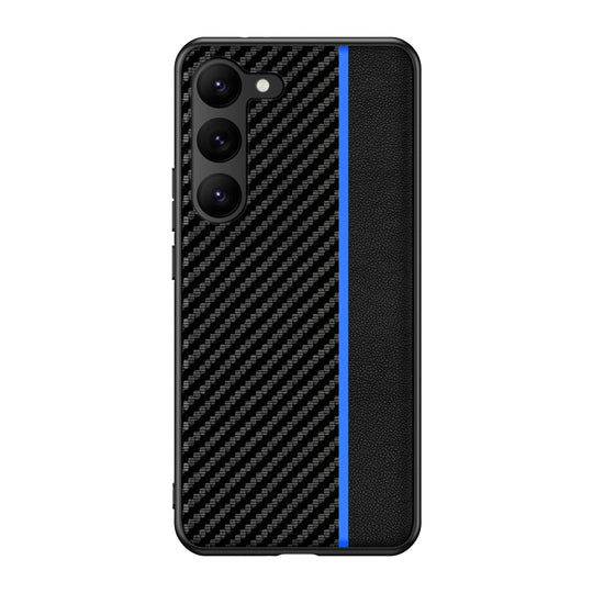 For Samsung Galaxy S23+ 5G Ultra-thin Carbon Fiber Texture Splicing Phone Case(Blue)