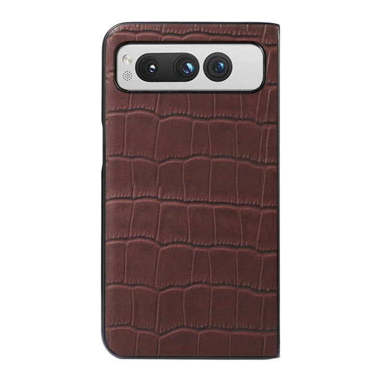 For Google Pixel Fold Crocodile Texture Genuine Leather Phone Case(Brown) by buy2fix