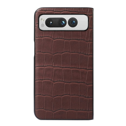 For Google Pixel Fold Crocodile Texture Genuine Leather Phone Case(Brown) by buy2fix