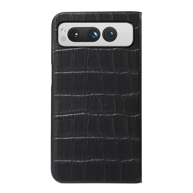 For Google Pixel Fold Crocodile Texture Genuine Leather Phone Case(Black) by buy2fix
